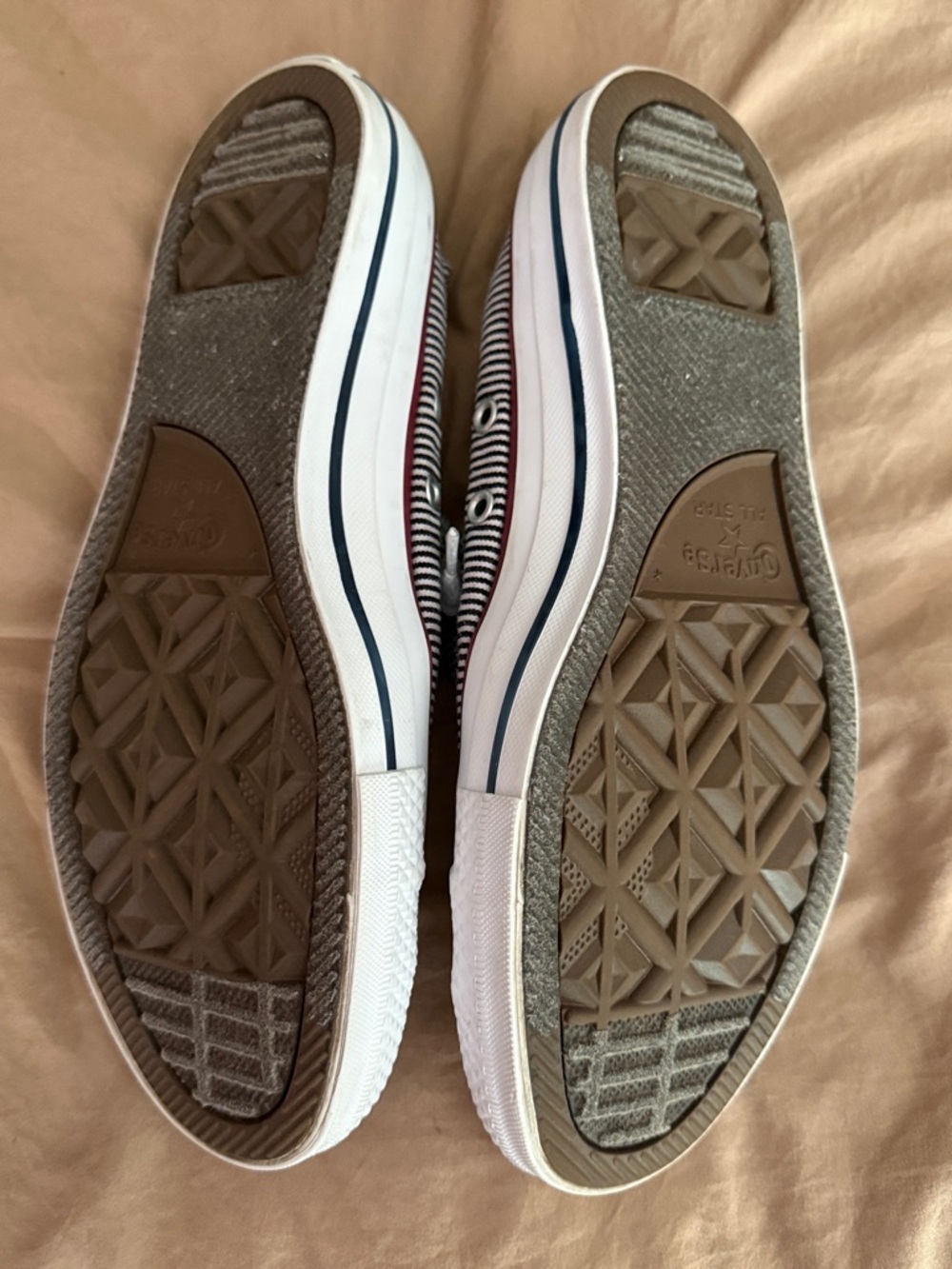 Converse Women’s Black & White Striped Slip-On Sneakers with Burgundy Accents - Picture 4 of 4